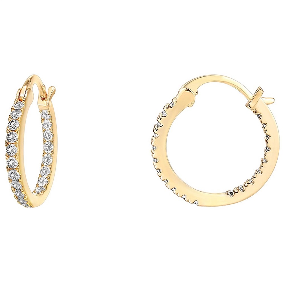 14K Gold Plated Cubic Zirconia Hoop Earrings - Picture 2 of 4